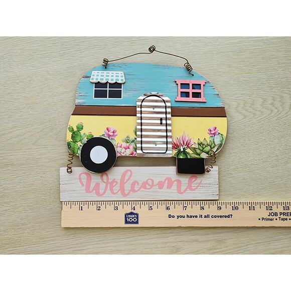 Hanging Sign-"Welcome"-Home on Wheels-Wood and Metal-Unique-Hanging - Picture 5 of 6